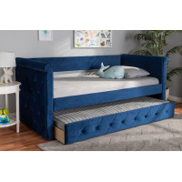 Baxton Studio CF8825-Navy Blue-Daybed-T/T Amaya Modern and Contemporary Navy Blue Velvet Fabric Upholstered Twin Size Daybed with Trundle